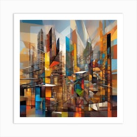 A Cubist Cityscape Iconic Buildings 1 Art Print