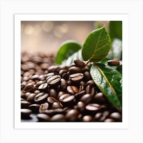 Coffee Beans And Leaves 2 Art Print