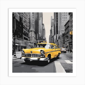 Yellow Taxi In New York City Art Print