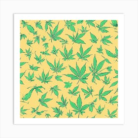 Marijuana Leaves On Yellow Background Art Print