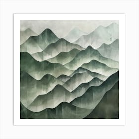 Japanese Watercolour Of Mount Haku 3 Art Print