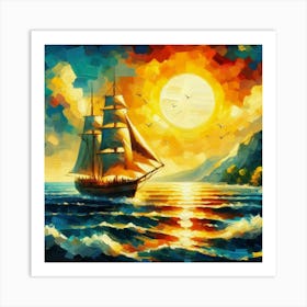 Sailboat At Sunset Art Print