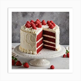 Red Velvet Cake A Luscious Red Velvet Cake With Cream Cheese Frosting Garnished With Fresh Raspberri 3602446326 Art Print