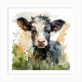 Moo Ving Art Watercolor Cow Portrait Art Print