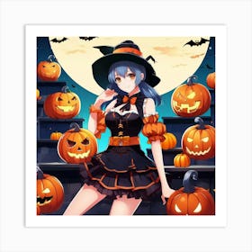 Halloween Girl With Pumpkins 5 Art Print