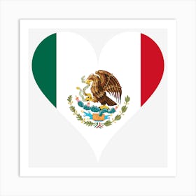 Love Heart Mexico Flag Coat Of Arms Eagle Line Cactus Art Print