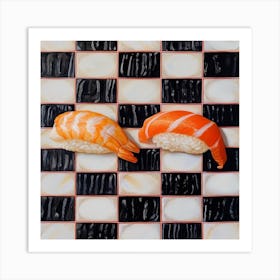 Nigiri Sushi Checkerboard Background 3 Art Print