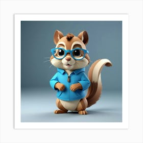 Cartoon Squirrel With Glasses Art Print