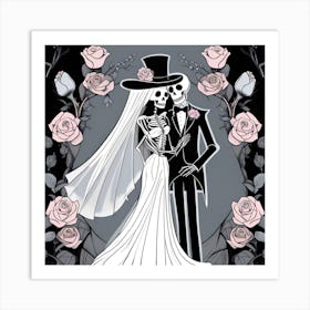 Day Of The Dead Wedding whimsical minimalistic line art 1 Art Print