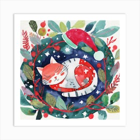 Christmas Lovely Cat Art Print