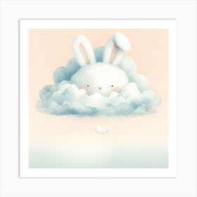 Bunny On Cloud With Yellow Background Art Print