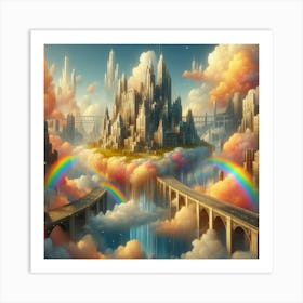 Floating City Made Of Clouds And Rainbows (2) Art Print