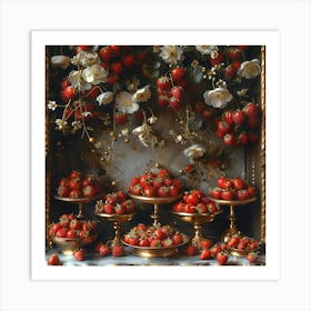 Strawberries And Flowers Art Print