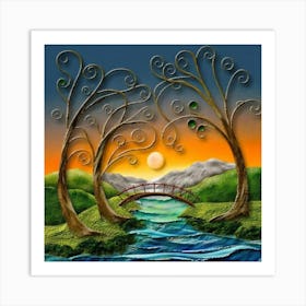 Highly detailed digital painting with sunset landscape design 10 Art Print