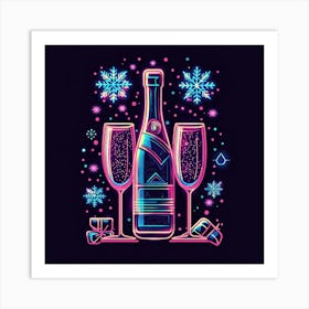 Vector Illustration Glowing Neon Champagne B Art Print