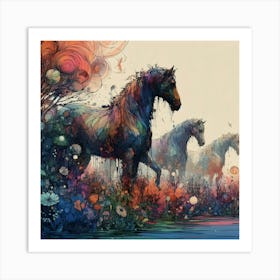 Horses In The Water Art Print