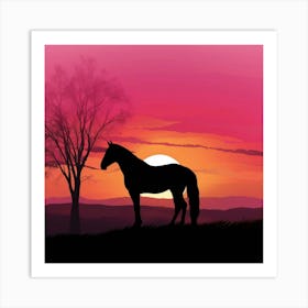 Sunset Silhouette: A Horse at Dusk Art Print