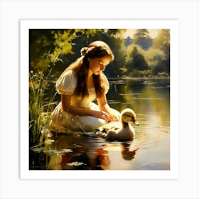 Girl And A Duck 2 Art Print