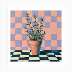 Potted Herb Pastel Checkerboard 2 Art Print