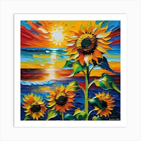 Sunflowers At Sunset 1 Art Print