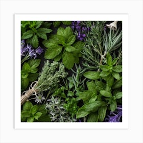 Fresh Herbs On A Black Background 7 Art Print