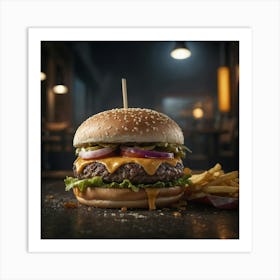 Burger And Fries 4 Art Print