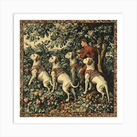 Ancient Tapestry With Dogs Art Print