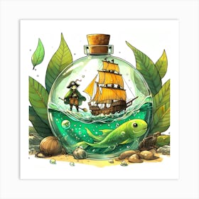 Pirate In A Bottle Art Print