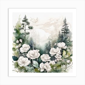 White Flowers In The Forest Art Print