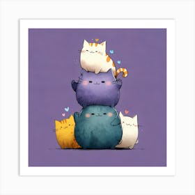 Stacked Kawaii Cats Art Print