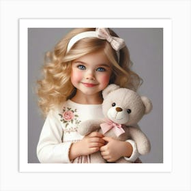 Little Girl With Teddy Bear 9 Art Print