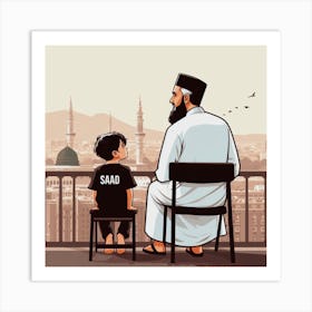 Muslim Father And Son Art Print