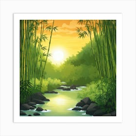 A Stream In A Bamboo Forest At Sun Rise Square Composition 247 Art Print