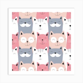 Cute Seamless Pattern With Cats Art Print