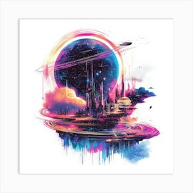 Space City.Generated AI. Wall Art Print 2 Art Print