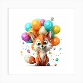 Fox With Balloons 1 Art Print