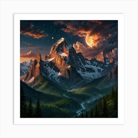 Mountain Landscape At Night 2 Art Print