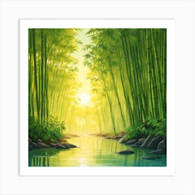 A Stream In A Bamboo Forest At Sun Rise Square Composition 348 Art Print