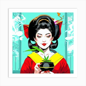 Asian Girl With Pot Art Print