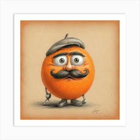 Orange With Mustache 13 Art Print