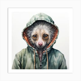 Watercolour Cartoon Aye Aye In A Hoodie 3 Art Print