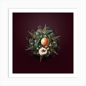 Vintage Peach Fruit Wreath on Wine Red n.0156 Art Print