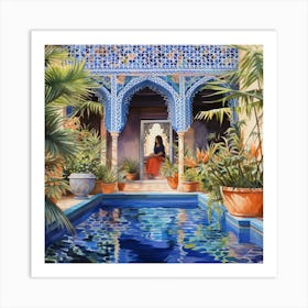 Girl By The Moroccan Pool Art Print