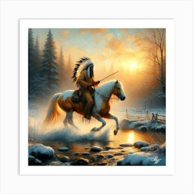 Native American Indian Crossing A Stream 2 Copy Art Print