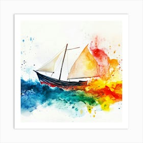 Sailboat In The Sea Watercolor Illustration Art Print