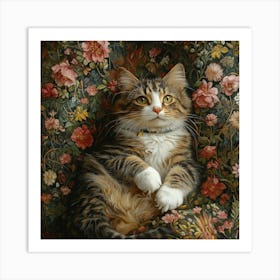 Cat In A Floral Pattern Art Art Print