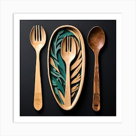 Spoon Fork Knife Utensil Dining Bamboo Ecofriendly Branding Reusable Sustainable Engravin (2) Art Print