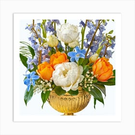 Inca vase made of gold and peony flowers 10 Art Print