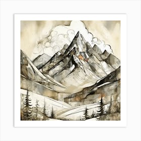 Firefly An Illustration Of A Beautiful Majestic Cinematic Tranquil Mountain Landscape In Neutral Col (40) Art Print