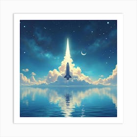 Shuttle Amidst A Watercolor Tranquil Cosmic Sea 1 Art Print